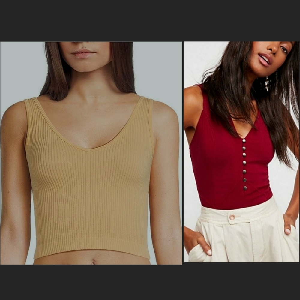 Bundle Free People Intimately Ribbed Sleeveless Brami & Front Button Red Cami XS
